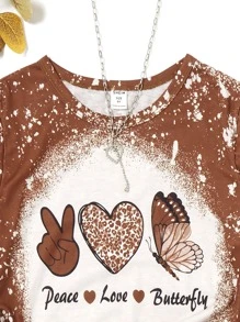 SHEIN Girls Letter & Heart Print Tee - Brown - View 4