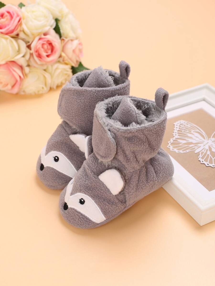 Baby Cartoon Animal Design Thermal Lined Boots - Grey - View 1