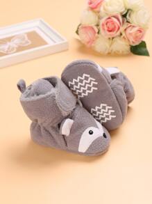 Baby Cartoon Animal Design Thermal Lined Boots - Grey - View 2