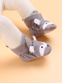 Baby Cartoon Animal Design Thermal Lined Boots - Grey - View 3