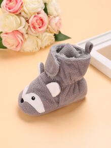 Baby Cartoon Animal Design Thermal Lined Boots - Grey - View 5
