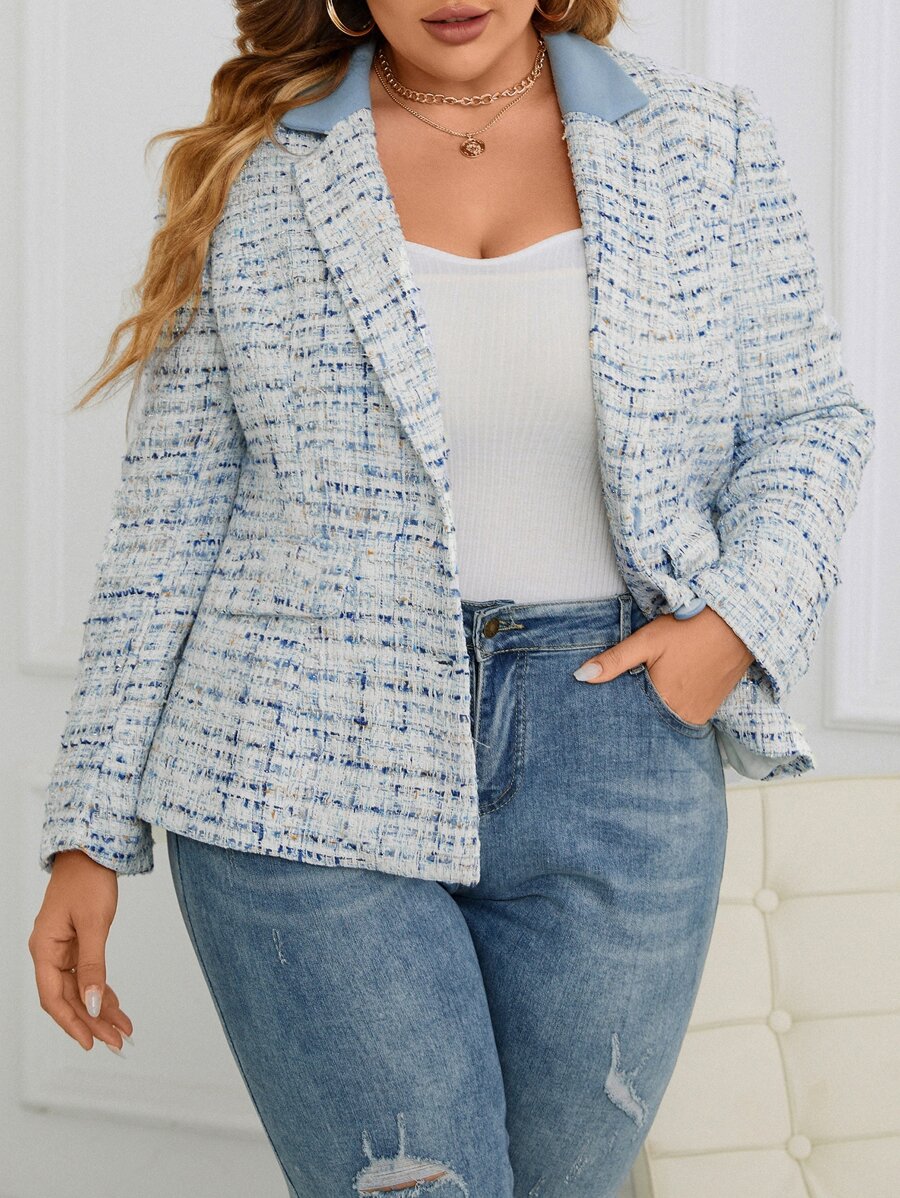 SHEIN Clasi 大碼格紋圖案單排釦西裝外套 - 彩色 - 查看 1