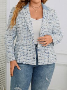 SHEIN Clasi 大碼格紋圖案單排釦西裝外套 - 彩色 - 查看 4