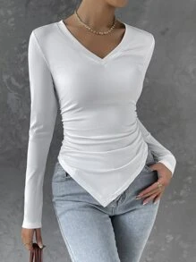RueChic Solid Hanky Hem Rib Knit Tee - White - View 4