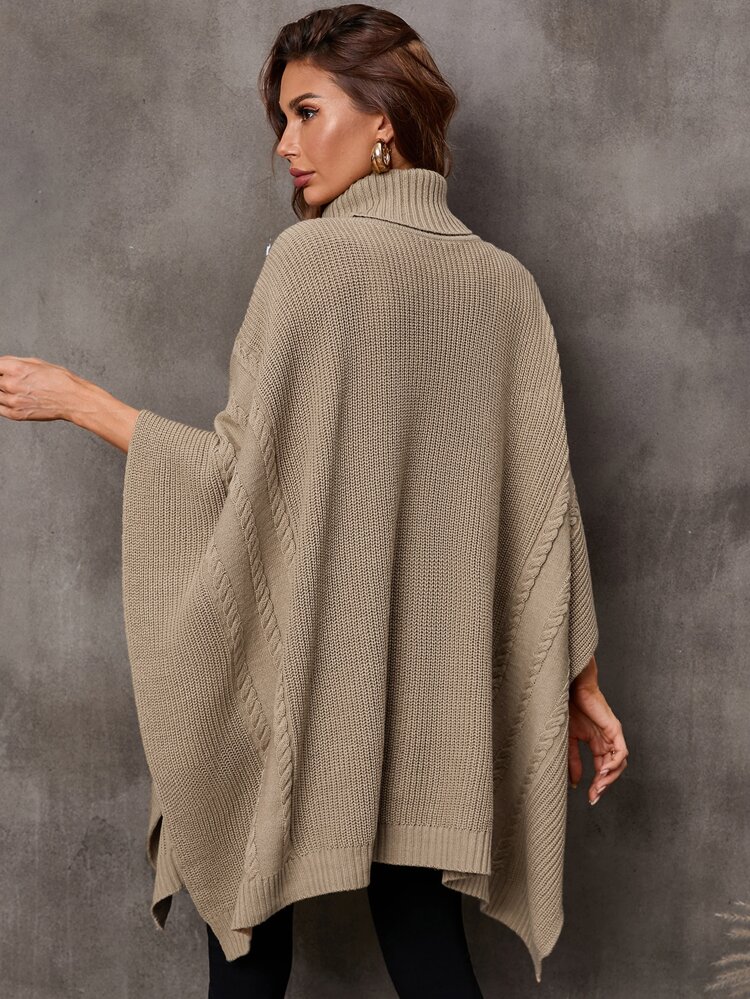 Turtleneck Batwing Sleeve Knit Poncho | SHEIN Singapore