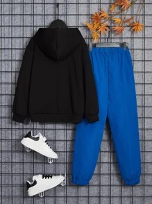 SHEIN Boys Gamepad & Slogan Graphic Hoodie & Drawstring Waist Joggers - Multicolor - View 2