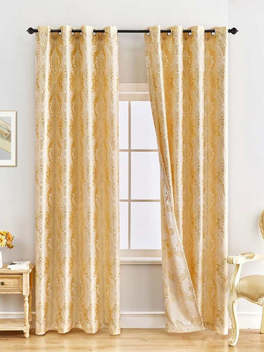 Jacquard Flower Single Panel Curtain - Yellow - View 1