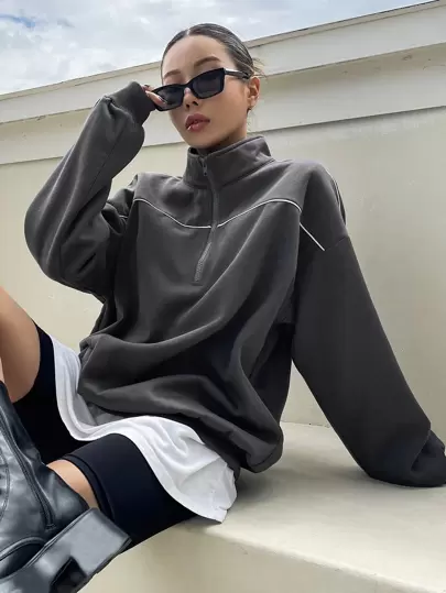 DAZY 半开襟落肩超大码运动衫，秋装