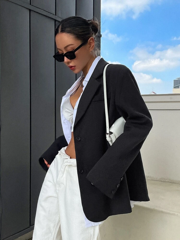 Solid Single Breasted Blazer Business Attire