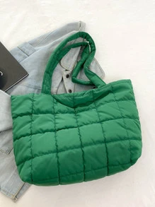 Ultra-Light High Capacity Quilted Tote Bag, Large Capacity, Portable, Suitable For Outdoor, Travel, Picnic, Shopping - Green - View 3
