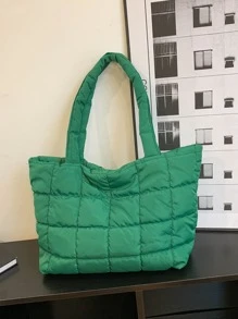Ultra-Light High Capacity Quilted Tote Bag, Large Capacity, Portable, Suitable For Outdoor, Travel, Picnic, Shopping - Green - View 4