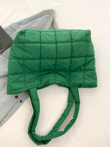Ultra-Light High Capacity Quilted Tote Bag, Large Capacity, Portable, Suitable For Outdoor, Travel, Picnic, Shopping - Green - View 5