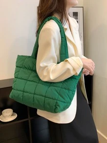 Ultra-Light High Capacity Quilted Tote Bag, Large Capacity, Portable, Suitable For Outdoor, Travel, Picnic, Shopping - Green - View 7