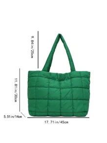Ultra-Light High Capacity Quilted Tote Bag, Large Capacity, Portable, Suitable For Outdoor, Travel, Picnic, Shopping - Green - View 9