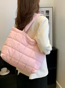 轻便商务休闲超轻大容量绗缝托特包，适合少女、女大学生、新人及白领人士，非常适合办公室、大学、工作、商务、通勤、户外、旅行、郊游蓬松羽绒针织手提包、柔软加厚羽绒冬季手提包、枕头购物袋、学校用品、学校托特包、学校托特包、大学必需品