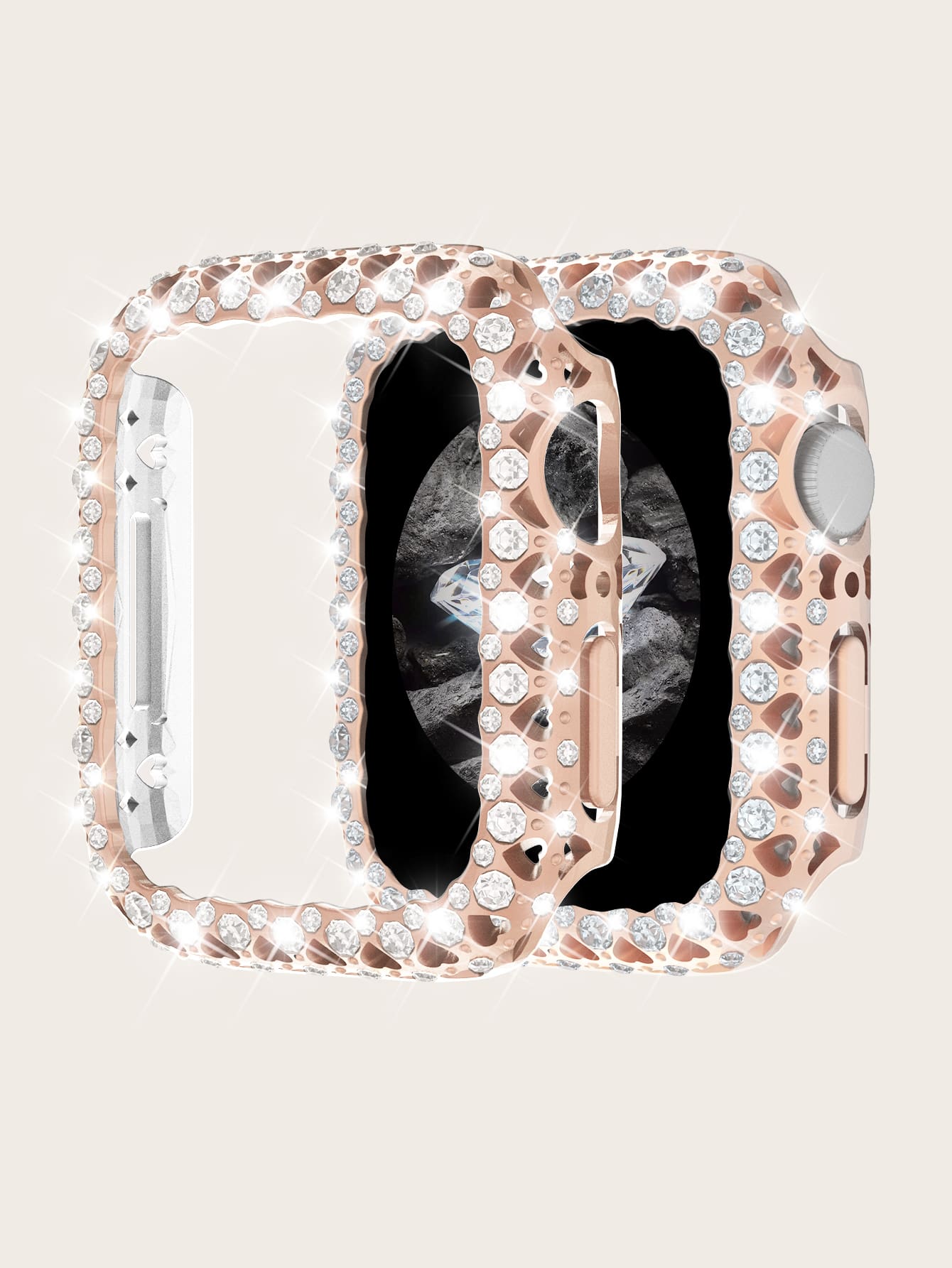 水鑽裝飾手錶殼適用於Apple Watch - 粉色 - 查看 1