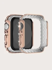 水鑽裝飾手錶殼適用於Apple Watch - 粉色 - 查看 2