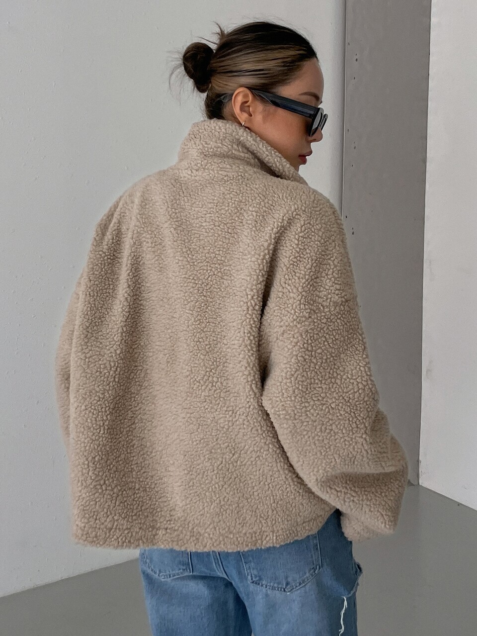 Drop Shoulder Slant Pockets Teddy Jacket,Fall Women Clothes
