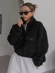 DAZY Chaquetón De Oso Con Cremallera Y Hombros Caídos - Negro - Ver 1