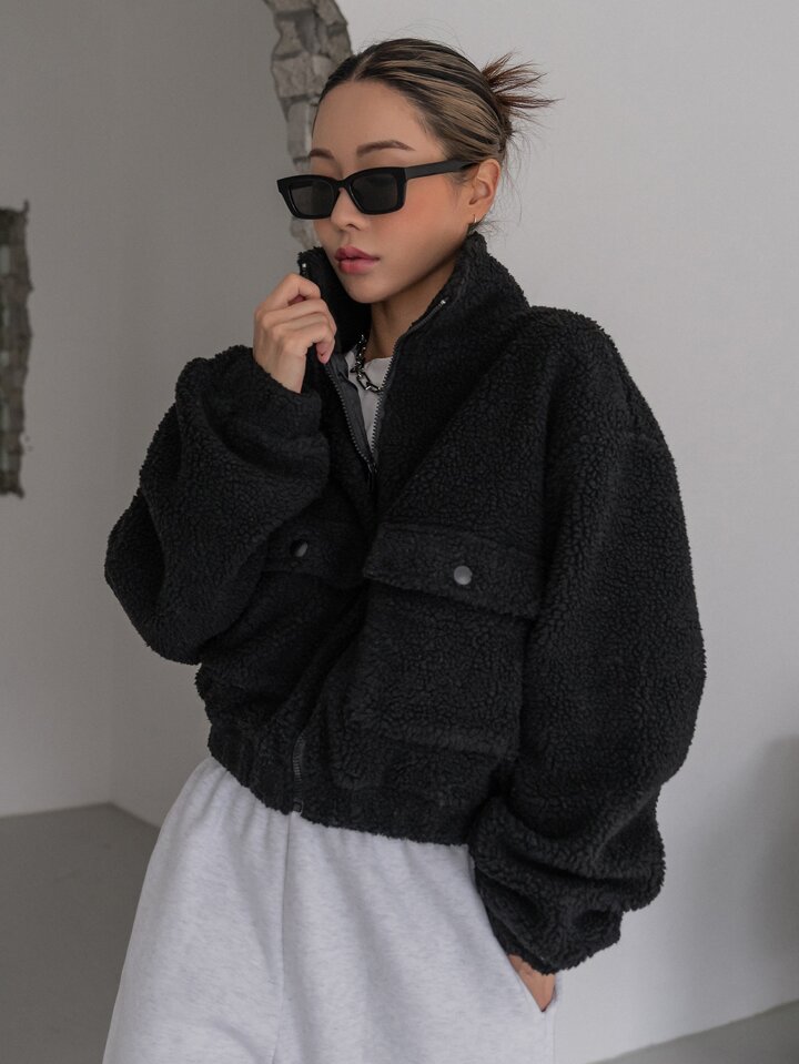 DAZY ジップアップ ファー ジャケット ドロップショルダー