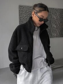 DAZY Chaquetón De Oso Con Cremallera Y Hombros Caídos - Negro - Ver 3