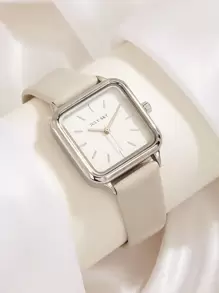 JULYSKY 1 件女士简约银色石英 PU 皮革手表，适合节日礼物、返校礼物