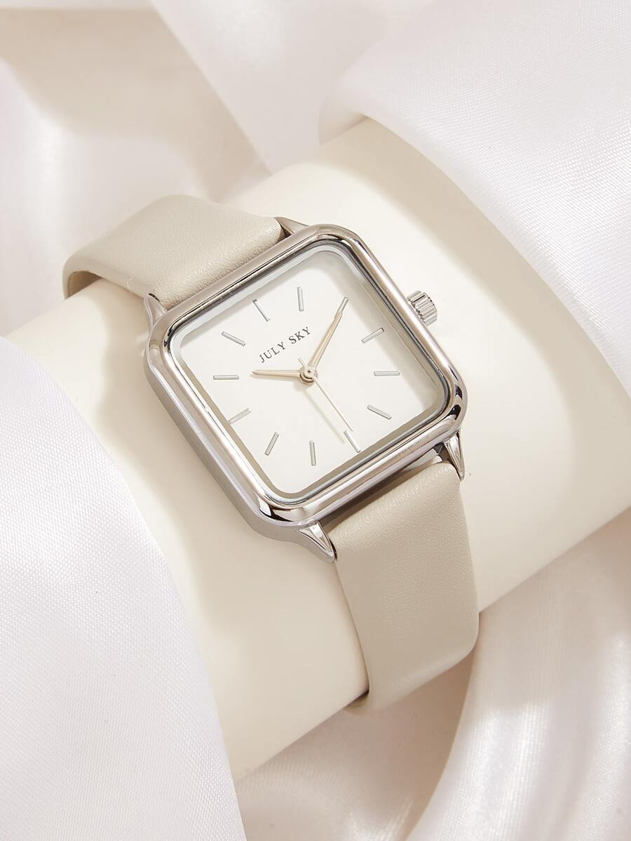 JULYSKY 1 件女士简约银色石英 PU 皮革手表，适合节日礼物、返校礼物