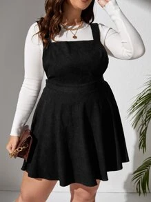 SHEIN EZwear Plus Solid Pinafore Dress Without Tee - Black - View 1