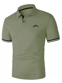 Manfinity Homme Men Mountain Print Contrast Trim Polo Shirt - Army Green - View 1