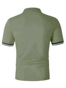 Manfinity Homme Men Mountain Print Contrast Trim Polo Shirt - Army Green - View 2