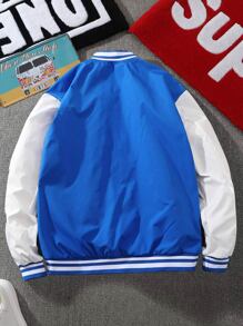 Aesthetic Post Men Colourblock Slogan Graphic Varsity Jacket - Blue - View 2
