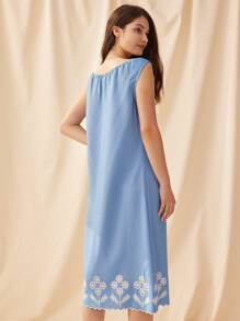 Wearable Sexy Embroidery Night Dress Women Pajamas Sky Blue - Baby Blue - View 2