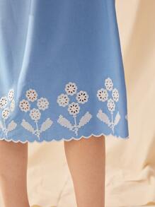 Wearable Sexy Embroidery Night Dress Women Pajamas Sky Blue - Baby Blue - View 3