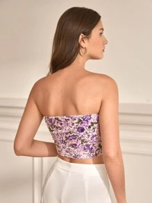 SHEIN Frenchy Top floral bustier fruncido - Multicolor - Ver 3