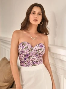 SHEIN Frenchy Top floral bustier fruncido - Multicolor - Ver 6