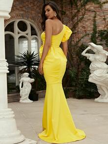 Missord One Shoulder Exaggerated Ruffle Prom Dress - Yellow - View 2