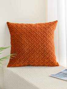 1入組無填充物花紋凹凸坐墊套,海軍藍色抱枕套,適用於沙發、客廳等 - 亮橙色 - 查看 3