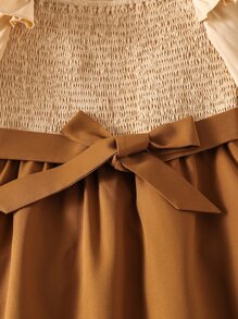 Girls Colorblock Shirred Ruffle Trim Dress - Multicolor - View 5