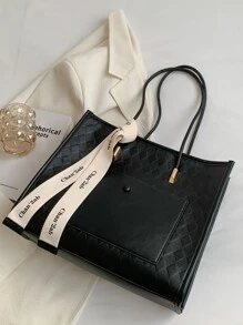 Minimalist Skinny Scarf Decor Shoulder Tote Bag - Black - View 2