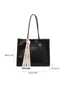 Minimalist Skinny Scarf Decor Shoulder Tote Bag - Black - View 3