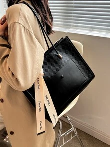 Minimalist Skinny Scarf Decor Shoulder Tote Bag - Black - View 8