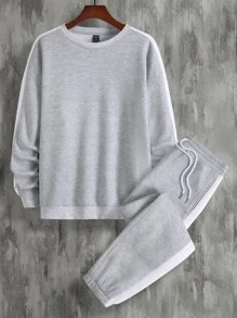 Manfinity Men Drop Shoulder Sweatshirt & Joggers - Light Grey - View 1