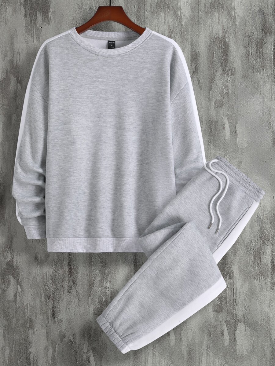 Manfinity Men Drop Shoulder Sweatshirt & Joggers - Light Grey - View 1