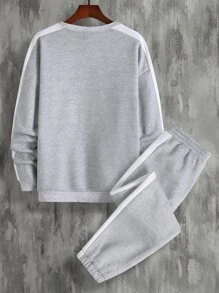 Manfinity Men Drop Shoulder Sweatshirt & Joggers - Light Grey - View 2