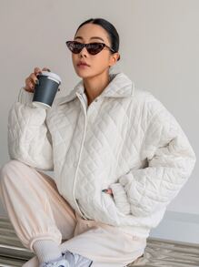 DAZY 冬季纽扣前落肩绗缝厚外套