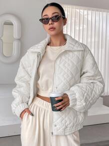 DAZY 冬季纽扣前落肩绗缝厚外套