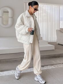 DAZY 冬季纽扣前落肩绗缝厚外套