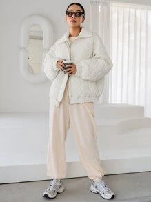 DAZY 冬季纽扣前落肩绗缝厚外套