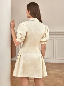 SHEIN Frenchy 泡泡袖雙排釦百褶下擺洋裝