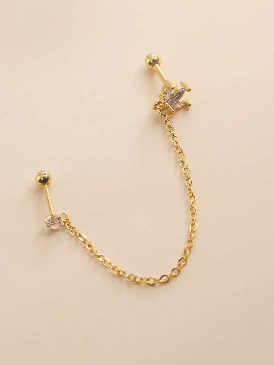 1件时尚百搭锆石水钻链条耳夹耳环